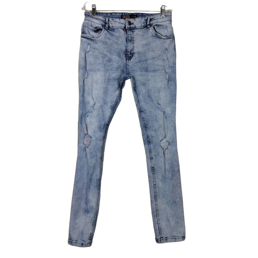 Denim & Rivets Authentic Premium Mens Jeans Size 34 Blue Denim Distressed Skinny